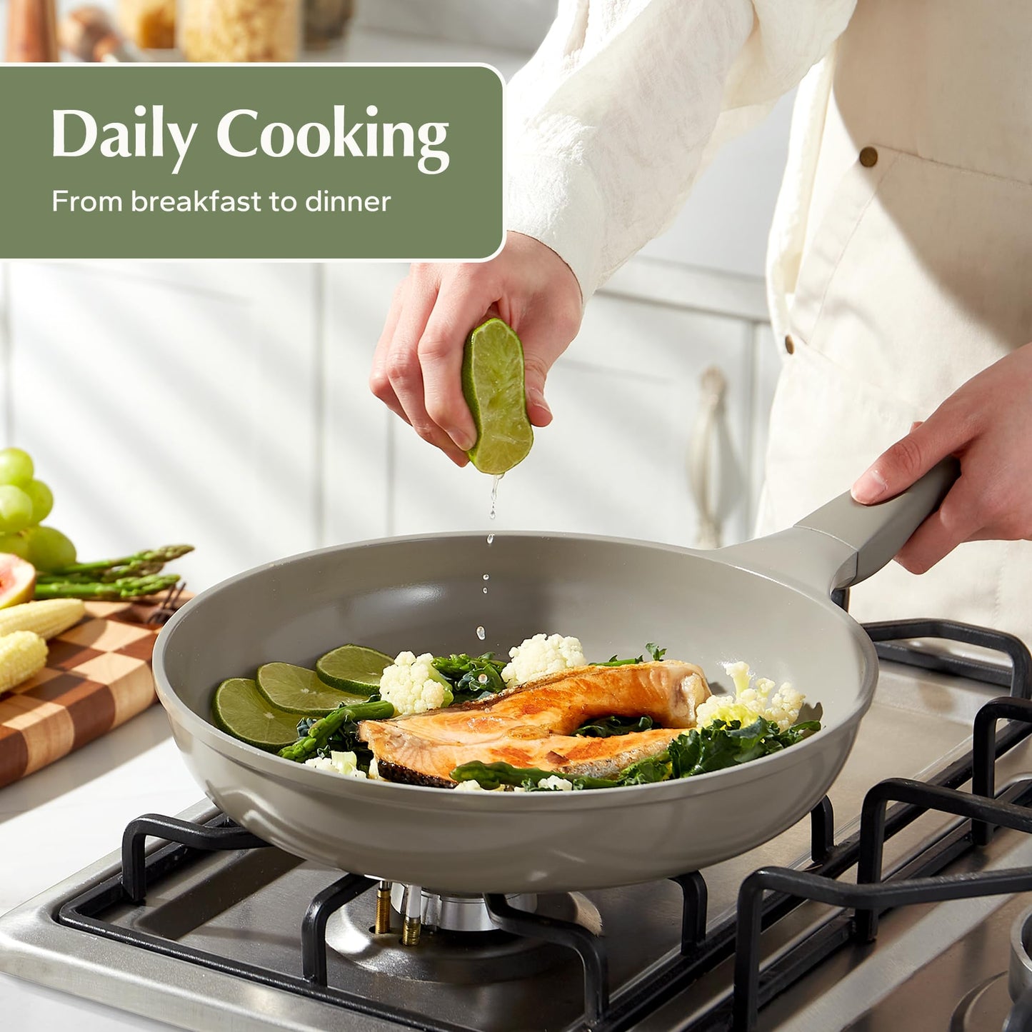 Redchef Non Stick Frying Pans, Ceramic Pan, Non-toxic Healty Skillet Omelet Pan with Heat-Resistant Handle, PFOA & PFAS Free, Compatible with All Stovetops, Dishwasher Safe, Even Heating, Gray, 11"