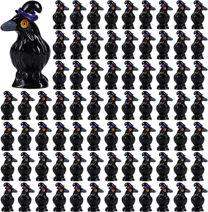 Skiennix Mini Resin Crows - 100 Pcs Black Raven Figurines for Halloween Decor & DIY Crafts