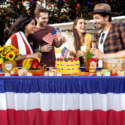 Patriotic Table Skirts by 3 Pack - Red, White & Blue Disposable Decorations | 2.4 x 14 Ft for 4th of July Celebrations