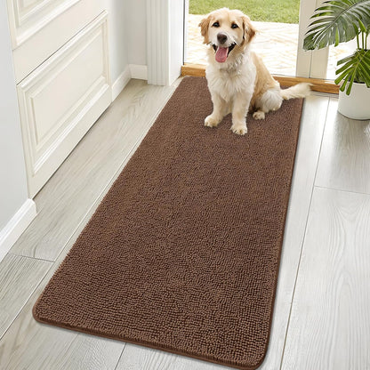 OLANLY Dog Door Mat - Absorbent Non-Slip Chenille Mat for Muddy Paws | 70x32 Mocha Color, Quick Dry