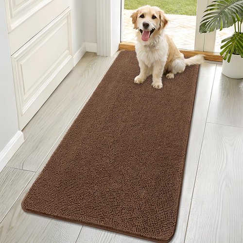 OLANLY Dog Door Mat for Muddy Paws 70x32, Absorbs Moisture and Dirt, Absorbent Non-Slip Washable Doormat, Quick Dry Chenille Mud Mat for Dogs, Entry Indoor Entryway Carpet for Inside Floor, Mocha