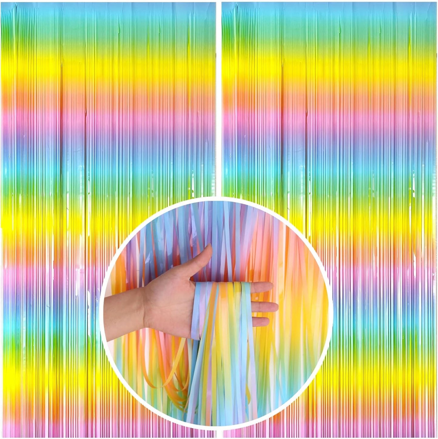 Skiennix Pastel Rainbow Foil Fringe Curtain - Vibrant Tinsel Streamers for Birthday & Easter Decor