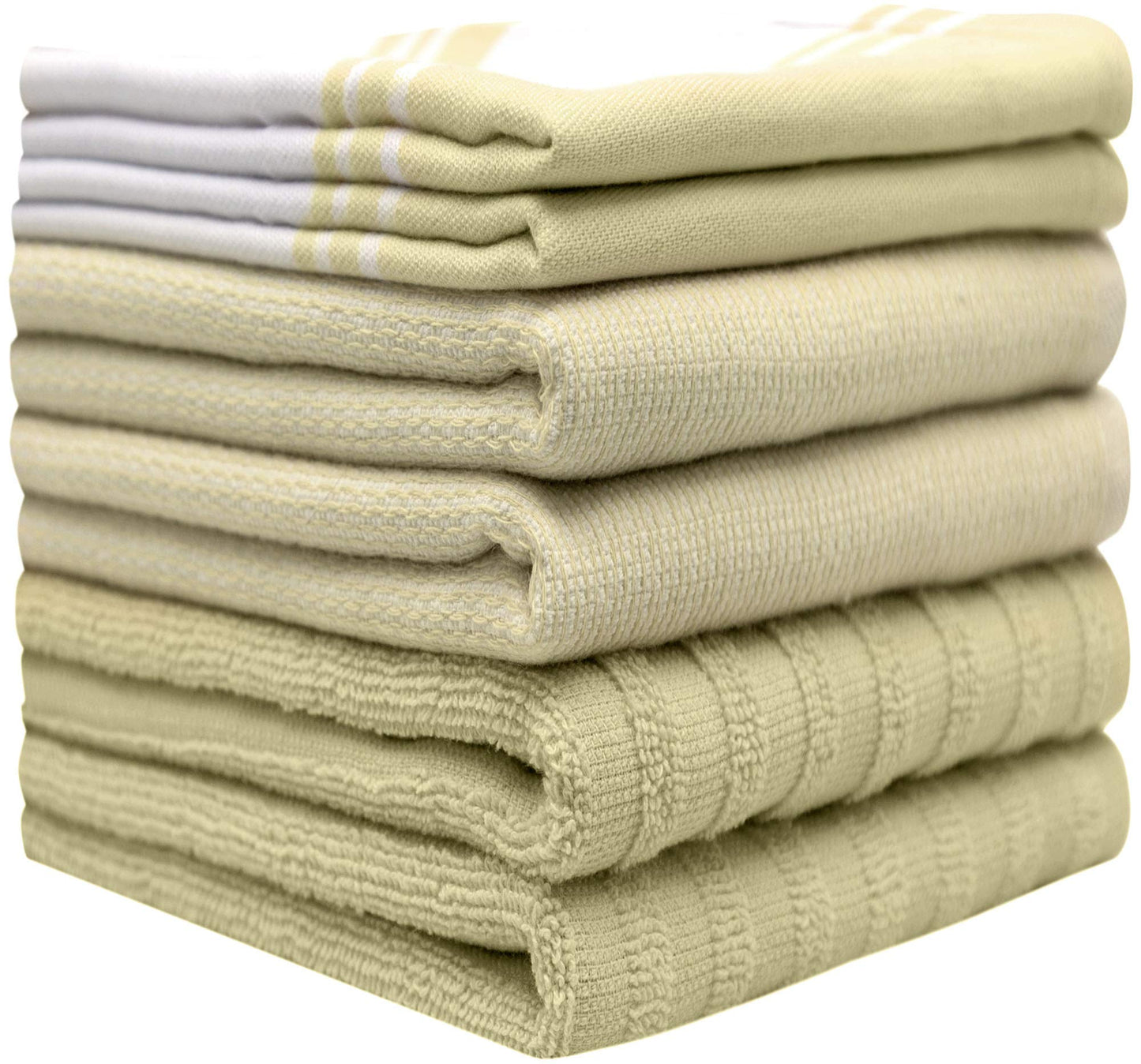 Premium Kitchen Towels (20”x 28”, 6 Pack) | Large Kitchen Hand Towels | Kitchen Towels Cotton | Flat & Terry Towel | Highly Absorbent Tea Towels Set with Hanging Loop | Wide Stripe Sage Green