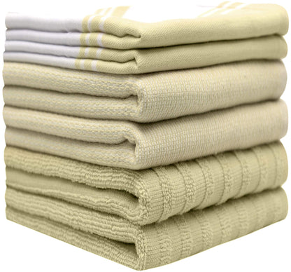 Premium Kitchen Towels (20”x 28”, 6 Pack) | Large Kitchen Hand Towels | Kitchen Towels Cotton | Flat & Terry Towel | Highly Absorbent Tea Towels Set with Hanging Loop | Wide Stripe Sage Green