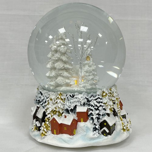 Ashfield & Harkness Winterland Church Decorative Snow Globe with Wind Up Music Box and LED Battery Operated Light