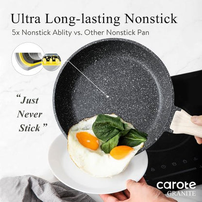 CAROTE Non-Stick Frying Pan | Healthy Granite Chef Pan with Heat-Resistant Handle - 12" Black