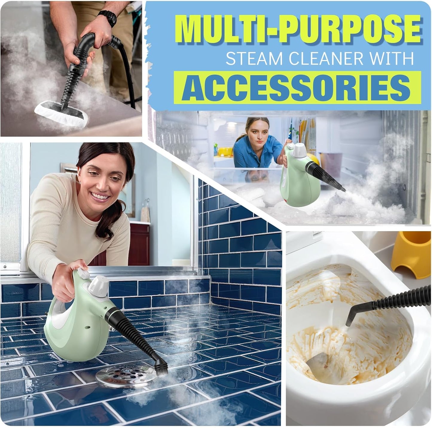 Skiennix Steam Cleaner - Powerful Handheld Pressurized Steamer with 11-Pc Set | Chemical-Free Multi-Surface Cleaning for Furniture, Upholstery, Grout & Car