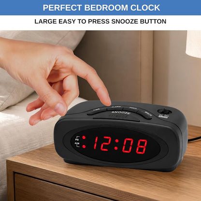 Digital Alarm Clock with Red LED Display – Snooze & Battery Backup, Bedside Desk Clock