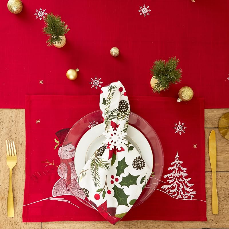 Napkin Set 20x20 Inches (6 Pcs) Poinsettia & Christmas Greenery – DII Woodland Holly