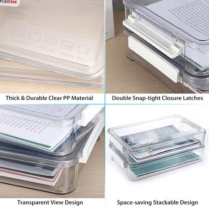 BTSKY Plastic Storage Containers - 2 Pack with Lids for A4 Files & Art Supplies | Stackable, Portable, White