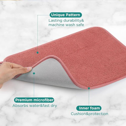 GeeRic Microfiber Dish Drying Mat - Super Absorbent & Reversible Kitchen Pad | 15x20 Inch Red