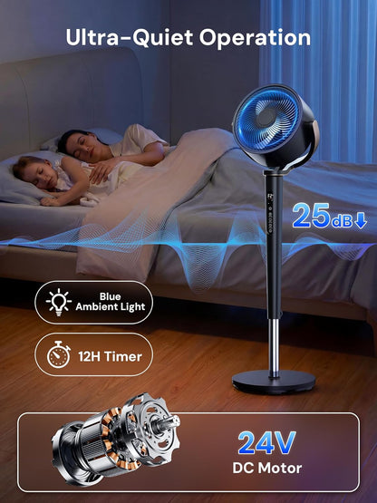 Uthfy Oscillating Fan - 120° Full-Automatic Oscillation, Quiet DC Motor, Remote Control, 16 Speeds, Black