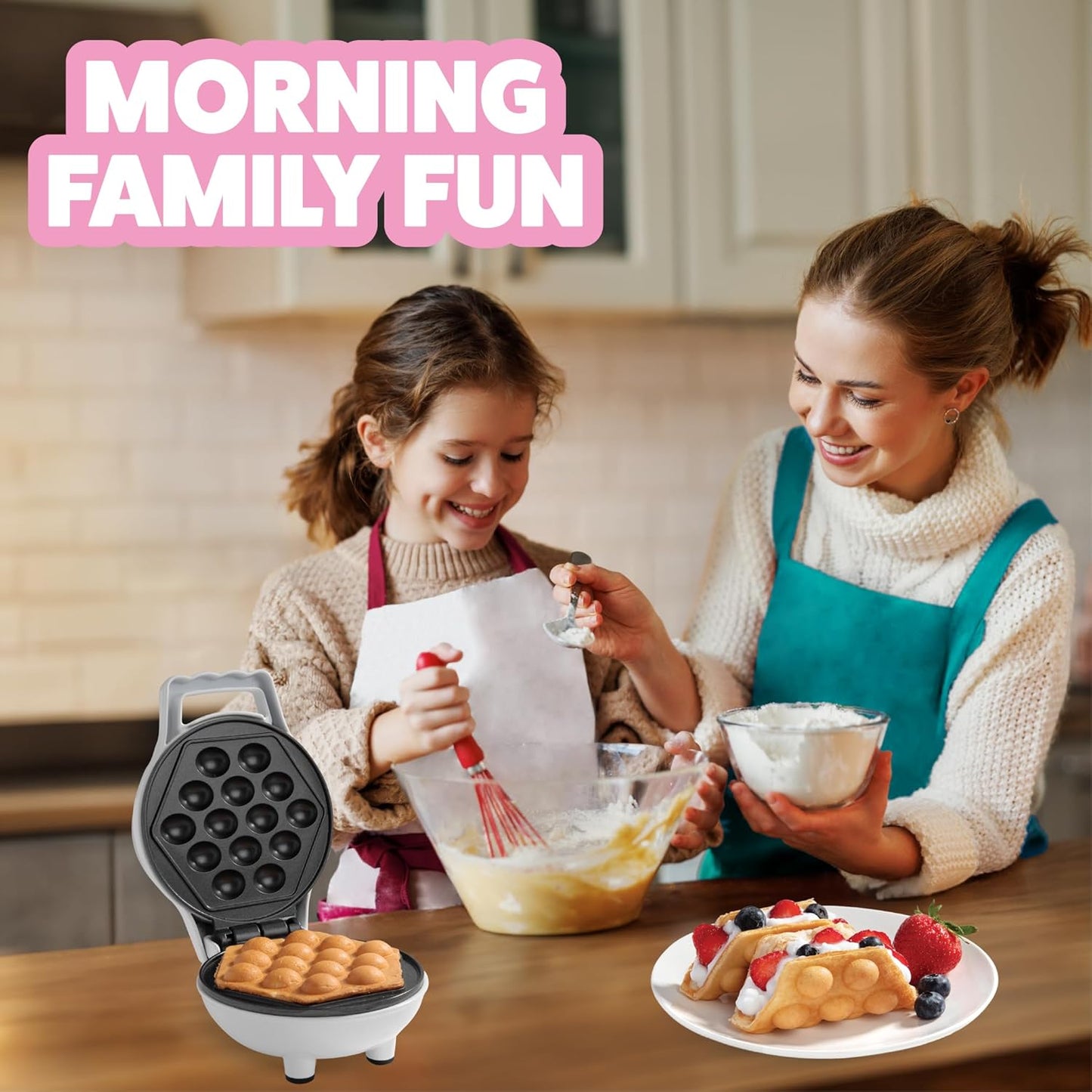 Skiennix Bubble Mini Waffle Maker - Fun Tiny Hong Kong Egg Design, 4" Non-Stick Electric Waffler | Perfect for Desserts and Dorms