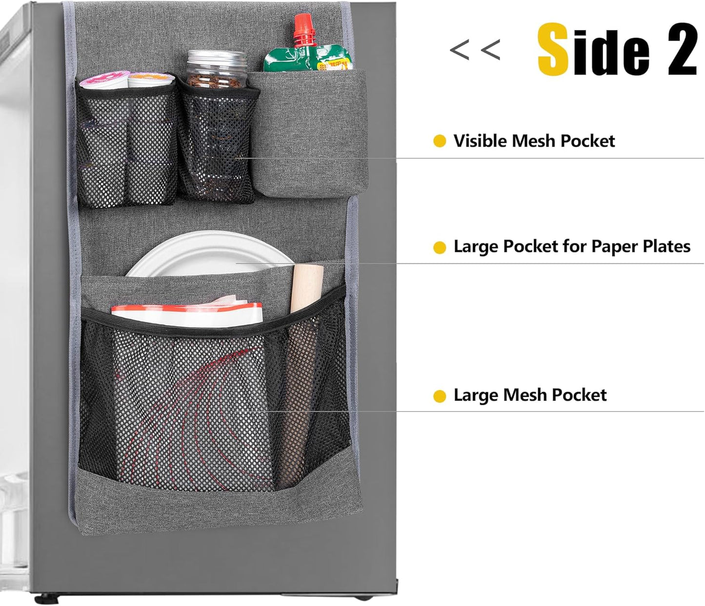 Rexmica Mini Fridge Organizer - 14 Pocket Dust Cover Storage Bag for Home, Office & Dorm | Gray