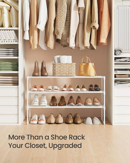 SONGMICS 3-Tier Shoe Rack - Stackable Metal Organizer for 16-20 Pairs | Pearl White, 11.8 x 36.2 x 21.7 Inches