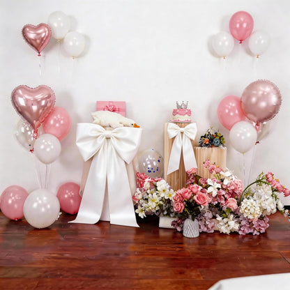 Skiennix White Bow Decor - 2 Pack Large & Small Coquette Wall Backdrop for Weddings & Events