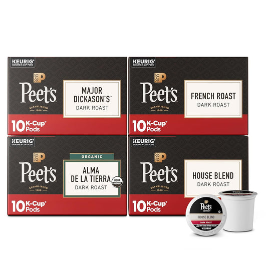 Peet's Coffee K-Cup Pods Dark Roast Variety Pack - 100% Arabica, 40 Count (4 Boxes of 10 Pods)
