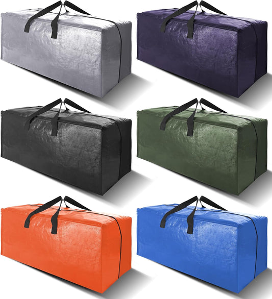 VELVETSURE Heavy Duty Extra Large Moving Bags - Strong Handles & Zippers, Space-Saving Storage Totes (Set of 6, Multicolor)