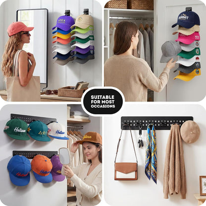 Skiennix 2-Pack Hat Organizer - Detachable DIY Wall Rack Holds Up to 22 Baseball Caps | Black