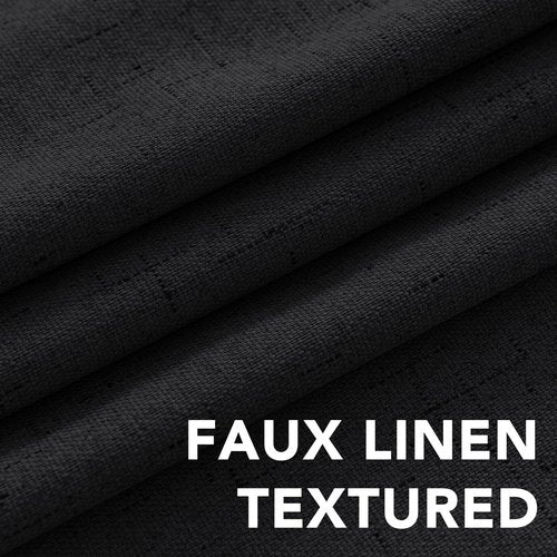 H.VERSAILTEX Linen Blackout Curtains 63 Inches Long 100% Blackout Thermal Insulated Textured Linen Look Curtain Draperies Anti-Rust Grommet, Energy Saving with White Liner, 2 Panels, Black
