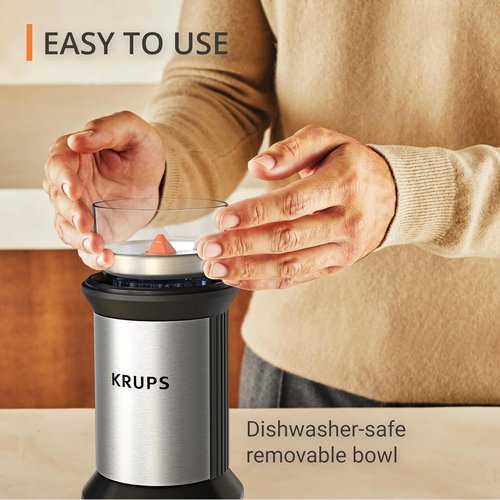 KRUPS Electric Blade Coffee Grinder - Adjustable Coarse to Fine Grind for Perfect Espresso | 1.6 Oz, Stainless Steel, Dishwasher Safe Bowl
