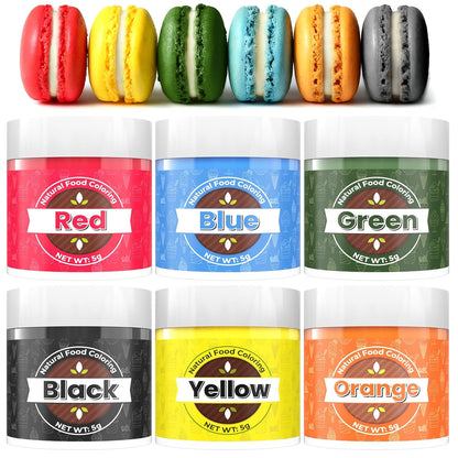 Natural Food Coloring - 6 Colors of Non-Toxic, Hyper-Concentrated Dye-Free Powder | 5g/Bottle