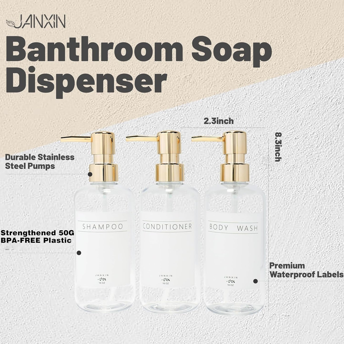 Skiennix Shampoo and Conditioner Dispenser Set - Modern 16oz Refillable Bottles with Pump | Stylish Clear Design