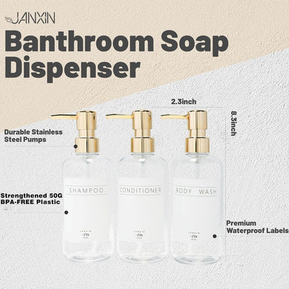 Skiennix Shampoo and Conditioner Dispenser Set - Modern 16oz Refillable Bottles with Pump | Stylish Clear Design