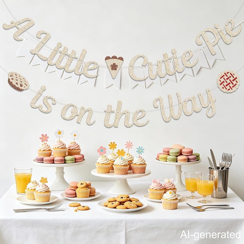 A Little Cutie Pie Is On The Way Banner — Champagne Gold Baby Shower Decor