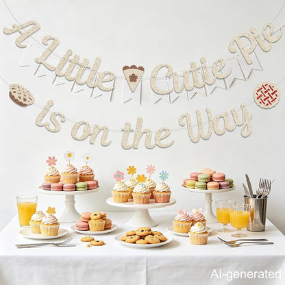 A Little Cutie Pie Is On The Way Banner — Champagne Gold Baby Shower Decor
