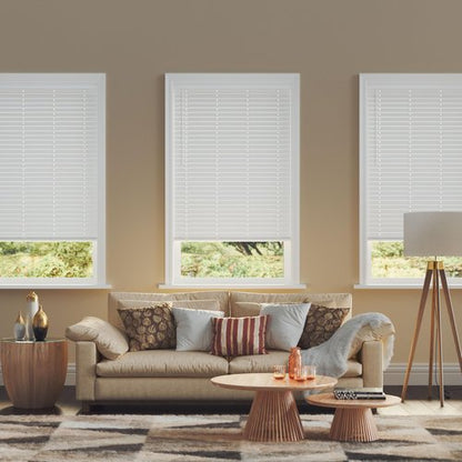 Lumino - 2" Cordless Flat Slat Faux Wood Window Blinds for Home - 18" W x 36" L - White, Faux Wood Blinds for Indoor Windows, Venetian Room Darkening Blinds