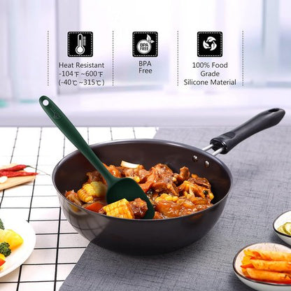 HOTEC Silicone Rubber Spatula Set - 600℉ Heat Resistant, BPA-Free, Dishwasher Safe | Dark Green, Set of 5