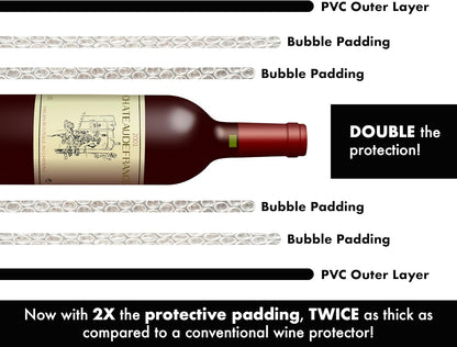 Reusable Wine Bottle Protector for Travel (4 Pack) - Wine Bags with Double Air Bubble Cushion Inner Skin and Leak Proof Exterior Ensures Safe Transportation in Luggage - Great Gift for Wine Lovers