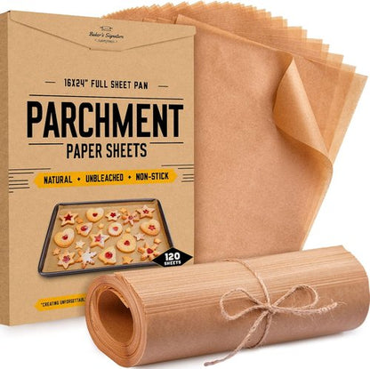 Baker’s Signature Full Sheet Pan Parchment Paper | 16 x 24 Inch, Pack of 120, Non-Toxic & Silicone Coated