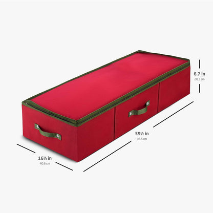 ZOBER Christmas Ornament Storage Box - Holds 120 Ornaments with Dividers - Durable Tear-Proof 600D Oxford Fabric - Red