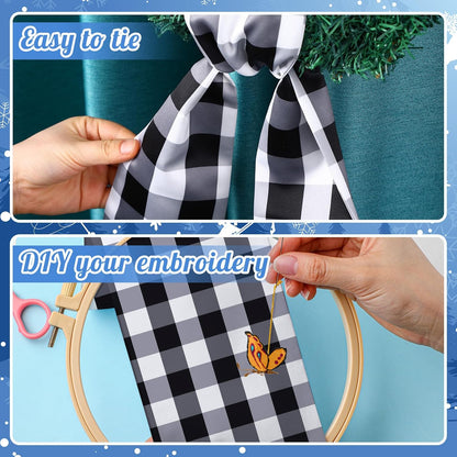 VitalCozy Wreath Sash - Satin Ribbon for Embroidery Monogram Garland | Plaid Design for Indoor/Outdoor Decor