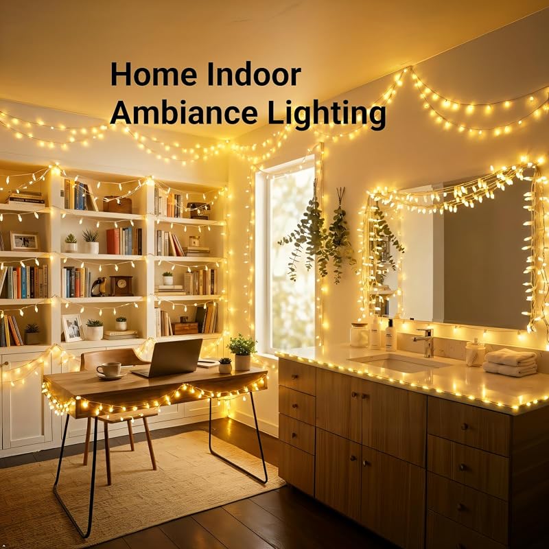 TIGOMOOV Clear White Christmas Lights, 50-Ct 13ft Incandescent String Lights, Plug-In, End-to-End Connectable, White Wire - Variation: Clear White-White Wire+50 Count-1PC