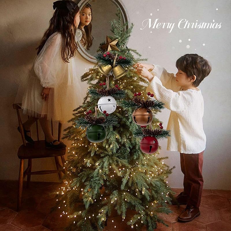 5-Pack Christmas Bell Ornaments Set for Tree, Wreath, Window & Mantel - Red, Green, Gold & White
