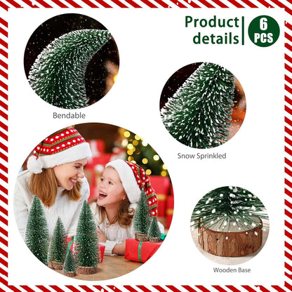 Skiennix Mini Christmas Trees - 6pcs Artificial Bottle Brush Decor for Indoor/Outdoor Holiday Use | Green