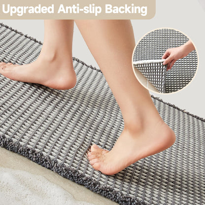 TYUU Waffle Bath Mat, Boho Bathroom Rugs Non Slip Washable Super Absorbent Quick Dry Bath Mat Farmhouse Bathroom Decor, 30"x20" Grey and White