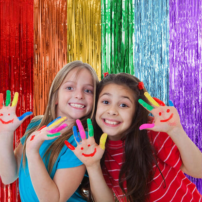 Skiennix Rainbow Party Backdrop Streamers - Colorful Foil Fringe Curtains for Birthdays & Celebrations | 2 Pack