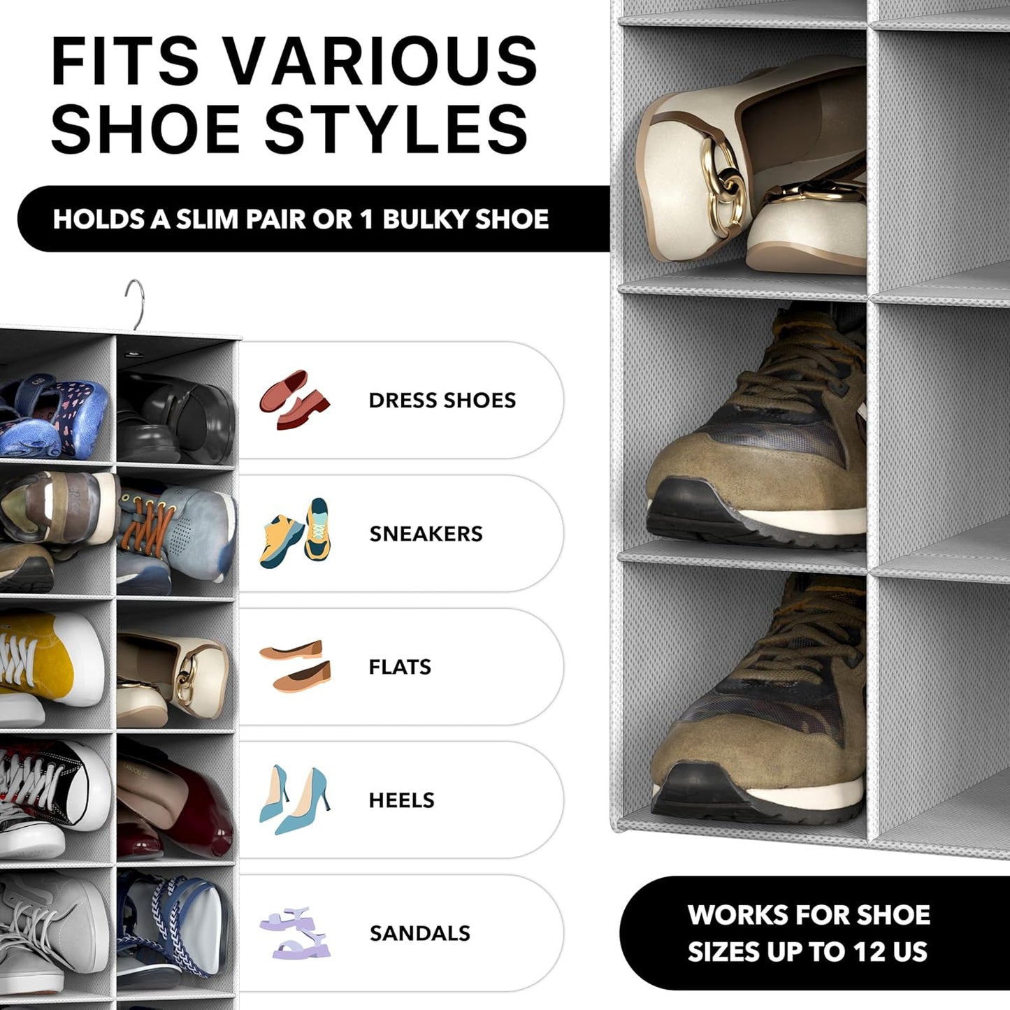 Simple Houseware 20-Section Hanging Shoe Organizer - Gray Closet Storage Solution