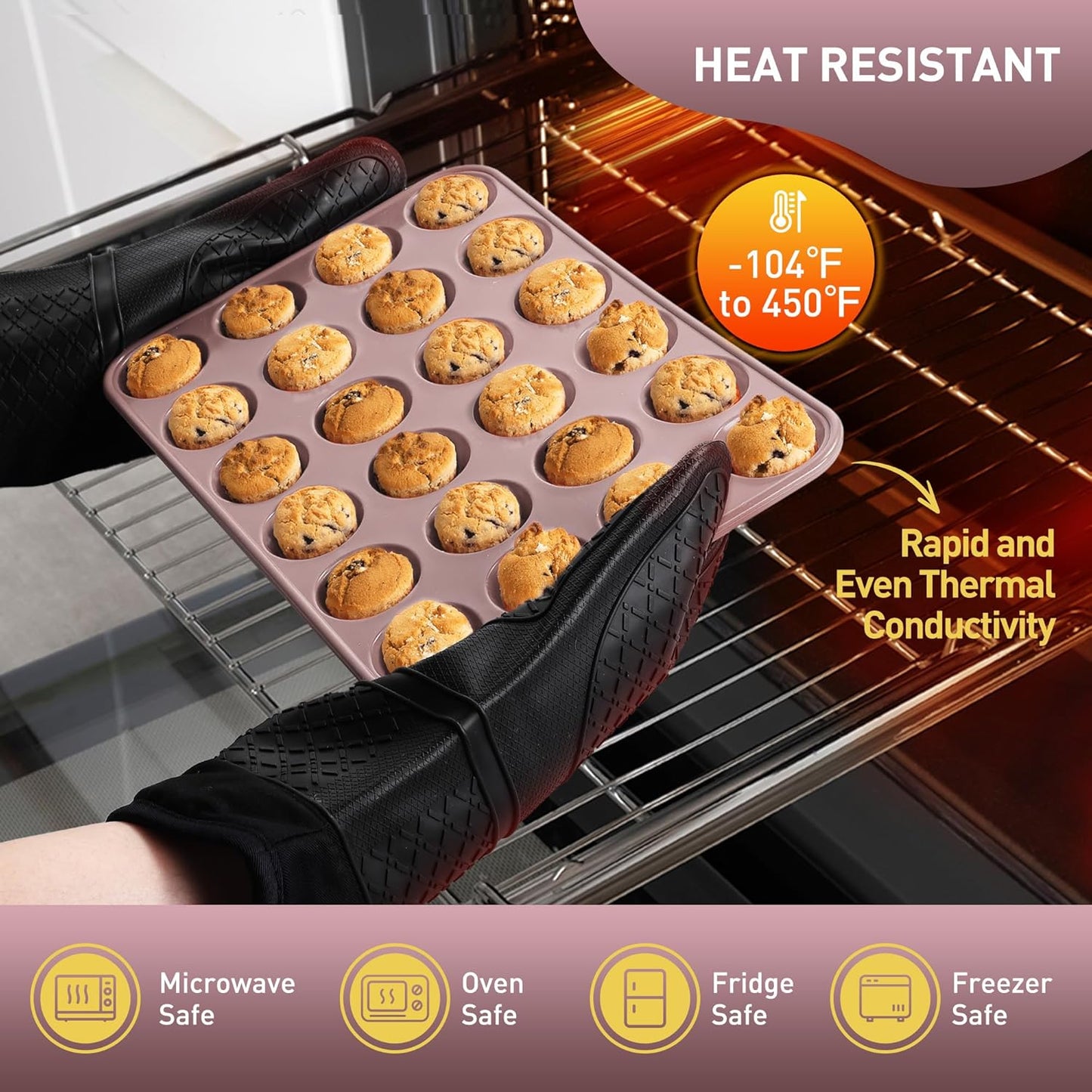 Skiennix Mini Muffin Pan Set - 2 Pack Silicone Molds with Metal Reinforced Frame | Non-Stick, Oven Safe