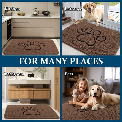 OLANLY Dog Door Mat - Absorbent Non-Slip Mud Mat for Muddy Paws | 36x24 Mocha Paw Print Design