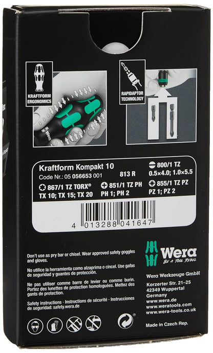 WERA Kraftform Kompakt 10 - 10-Piece Precision Screwdriver Set for Ultimate Versatility