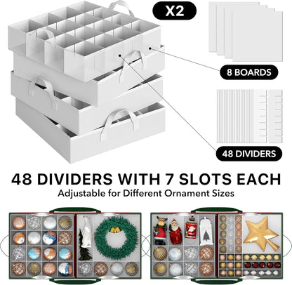 Simple Houseware Heavy-Duty Christmas Ornament Storage Box - Holds 128 Ornaments, Adjustable Dividers, Red