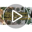 36pcs Dark Green Flocked Christmas Snowflake Ornaments - Hanging Velvet Holiday Decor - Variation: Green