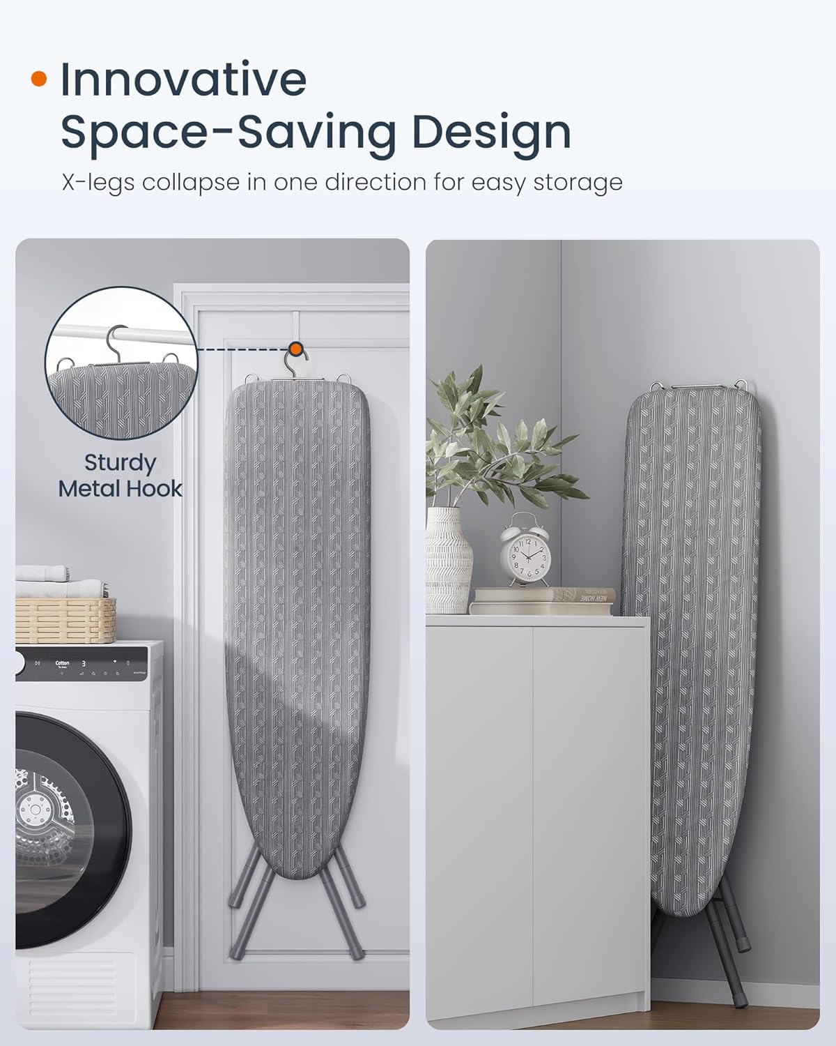 SONGMICS Ironing Board - Foldable & Height Adjustable Up to 35 Inches | 4-Layer Cover & Iron Rest - Dove Gray