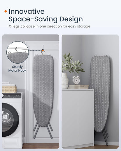 SONGMICS Ironing Board - Foldable & Height Adjustable Up to 35 Inches | 4-Layer Cover & Iron Rest - Dove Gray