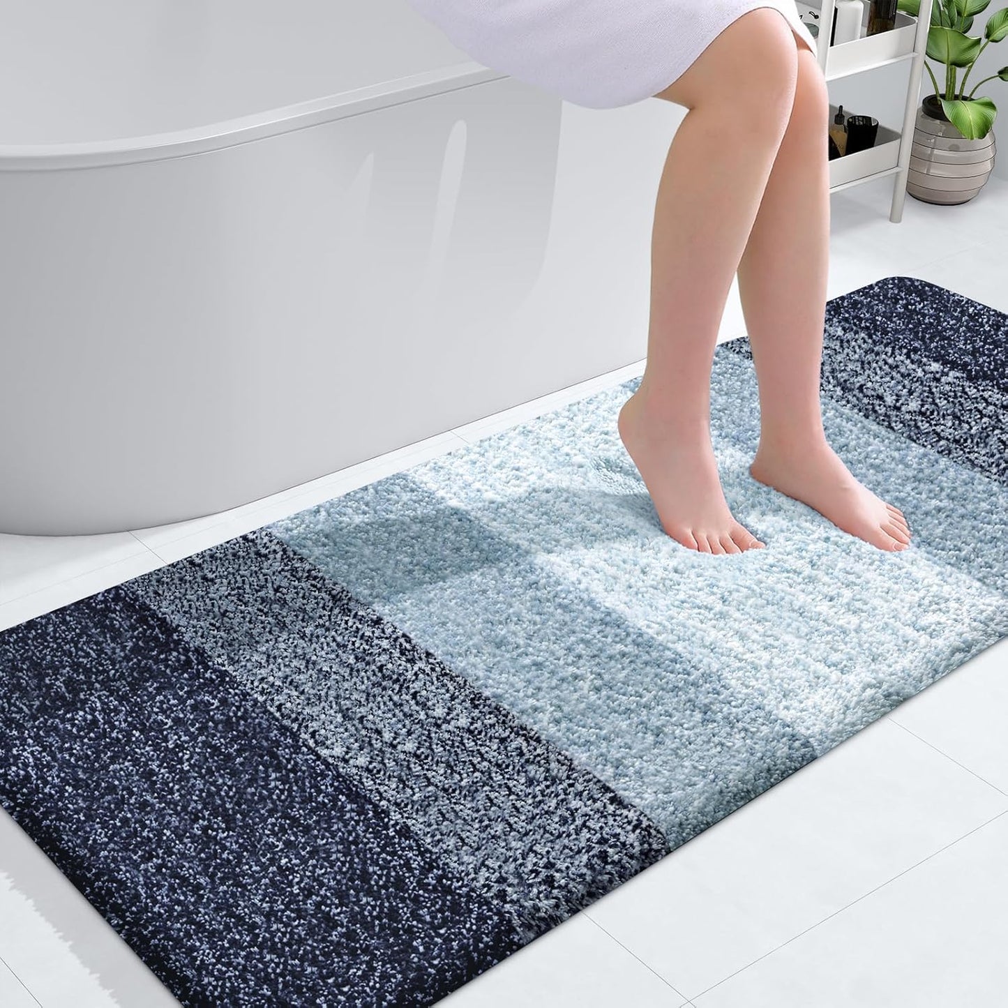 OLANLY Large Bathroom Rugs - Extra Soft Microfiber Mat 54x24 | Quick-Dry, Washable, Rubber Backing, Airy Blue